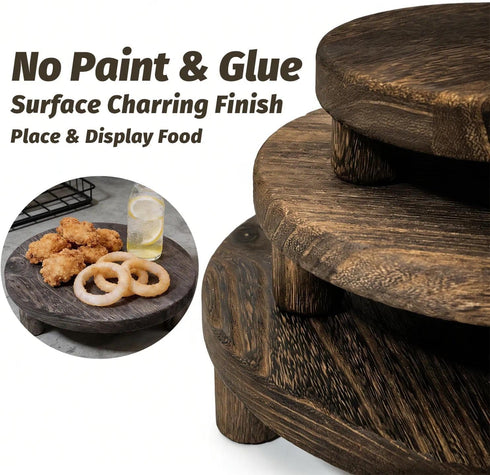 ORBEIN 6"/8"/10" 3pcs Unfinished Rustic Wood Stands - Wooden Round Riser - Plant Risers Stand for Decor Display