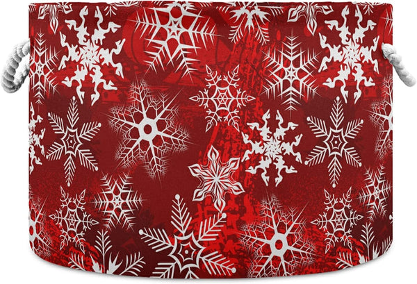 Christmas Large Storage Basket with Red Pattern and Snowflakes for Toys, Clothes, Laundry Hamper Organizer Bag with