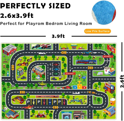 Kids Car Rug - Kids Road Rug Play Mat for Playroom Classroom Bedroom