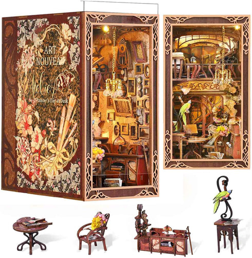MiniCity Book Nook Kit, DIY Miniature Dollhouse Booknook Kit, 3D Wooden Puzzle