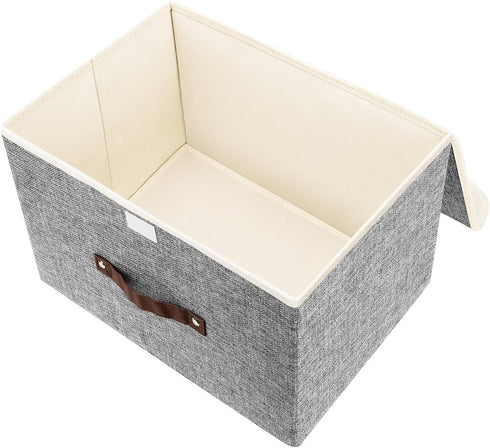 TYEERS 2 Pack Collapsible Storage Boxes, Washable Fabric Bins with Lids, 14.9x9.8x9.8 inches, Gray