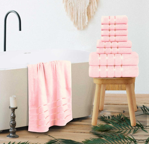 YRALY Set 8-2 2 4 600 100% Set Luxury Pink Towel of Bath Towels Hand Towels Washcloths - GSM Cotton Ring Spun Viscose