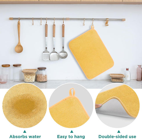 GeeRic Microfiber Dish Drying Mat - Super Absorbent Kitchen Pad, Reversible for Countertop, 12*16 inch Yellow