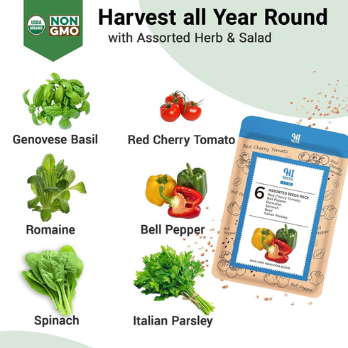 8 600+ Herb & Salad Seed Pods for All Hydroponics Growing Systems, Pods with Seeds of Basil, Spinach, Romaine, Red
