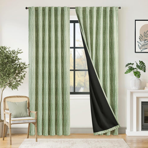 jinchan 95% 84 inch Set 2 Blackout Bohemian Moon Phase Print Bedroom Curtains Long sage Green Pole Pocket Rear tab