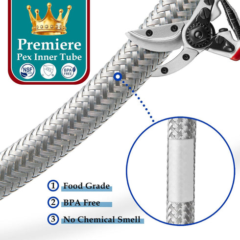 15' Pex Water Supply Lines Hose for Fridge Outlet Box - Braided Refrigerator Water Line for Ice Maker with 1/4 Comp
