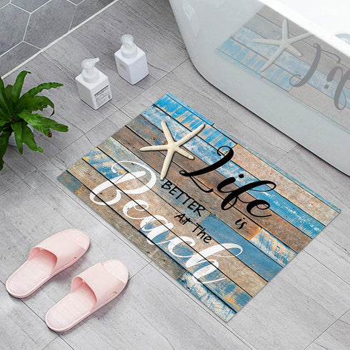 Beach Welcome Mat Coastal Door Mat Life is Better at The Beach Indoor Doormat Non-Slip Absorbent Rugs