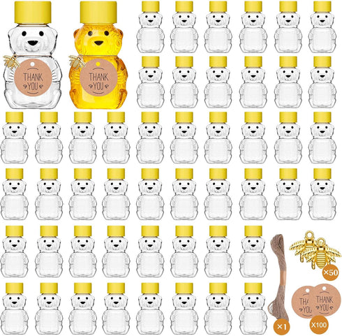 50 Pack Plastic Honey Bear Bottles Jars, 2 oz Honey Bear Cup