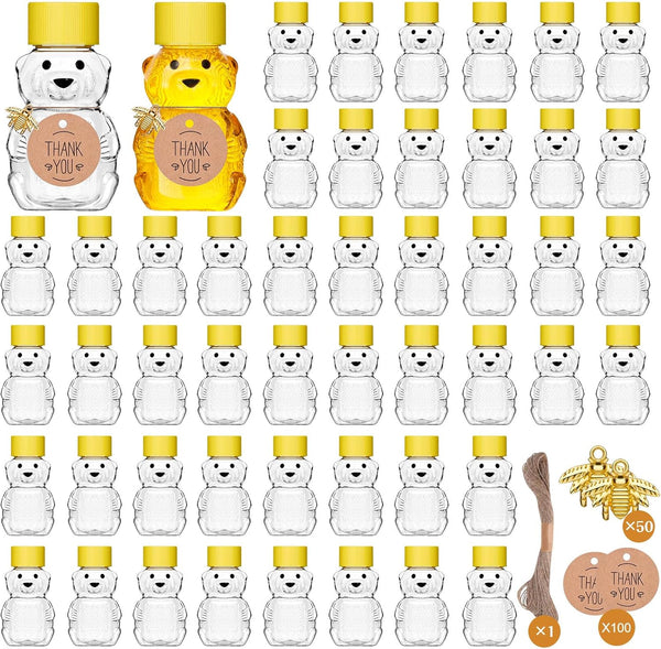 50 Pack Plastic Honey Bear Bottles Jars, 2 oz Honey Bear Cup