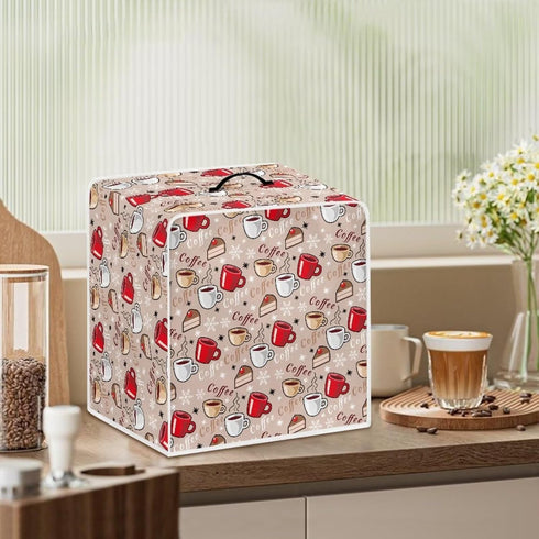 Coffee Printed Coffee Maker Cover with Top Handle, Large Dustproof Washable Protective Cover for Kitchen Bar, Home