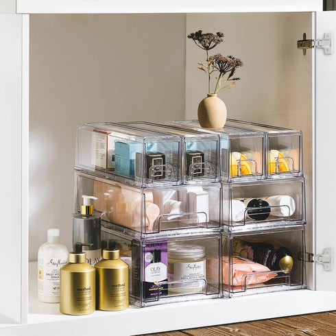 Sorbus Medium Clear Stackable Storage Drawers - Plastic Storage Drawers with Handles for Craft, Clothes, and Bathroom