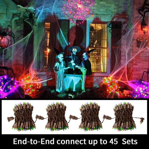 21.6ft 100LED Bulbs LAMPHOME Halloween String Lights - Orange Purple Green Mini Lights, Halloween Lighting Decor