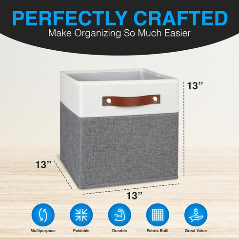 Pomatree 13x13 Storage Cubes - 6 Pack Linen Fabric 13 Inch Cube Storage Bins for Bedroom, Living Room, Organizer