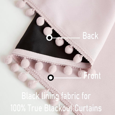 63inch 100% 2pcs 52"w Pom-pom Pink Blackout Curtains for Bedroom Length Energy Efficient Full Blackout Window Panels