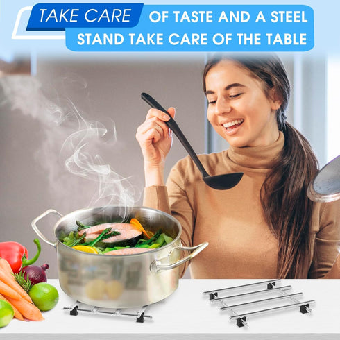 2 Pcs Metal Trivets for Hot Dishes, Stainless Steel Set, 7" x 7", Heat & Rust-Resistant
