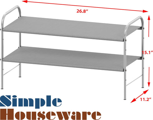 2-Tier Simple Houseware Shoe Rack Storage Organizer, Grey