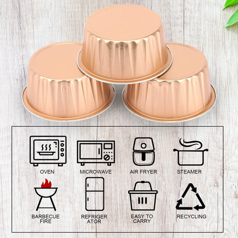 Jumbo 5oz Aluminum Foil Cupcake Liners with Lids - 50 Pack Disposable Ramekins for Mini Cake Baking