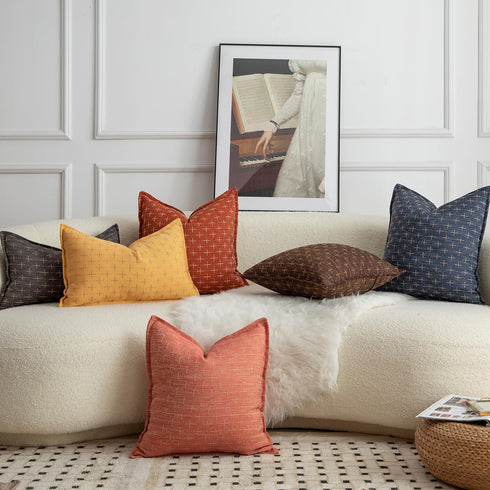 Pack 2 24 24 Inch MANDIOO of Burlap Linen Throw Pillow Covers Woven Textured Modern Farmhouse Cushion Covers Pillowcase
