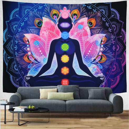 Maccyafst Seven Chakra Yoga Meditation Wall Hanging - Colorful Mandala Indian Chakra Tapestry for Studio