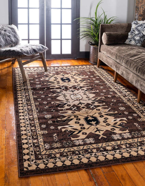 Unique Loom Taftan Collection Area Rug - Border Geometric Tribal Design, 2 ft 2 in x 3 ft, Brown/Tan
