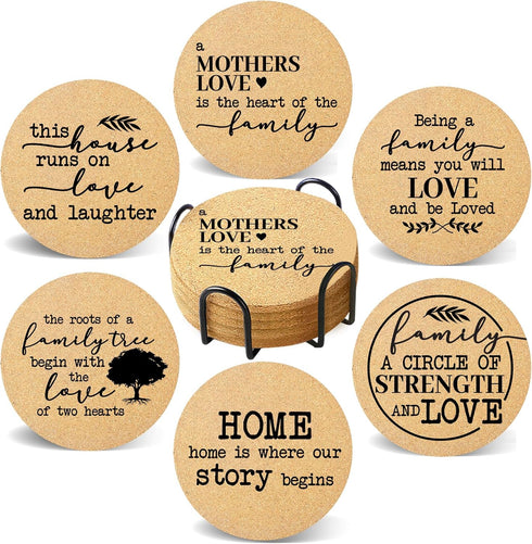 Cegkuc Coasters for Drinks with Holder Set of 6, Family Coasters Home&Love Coaster