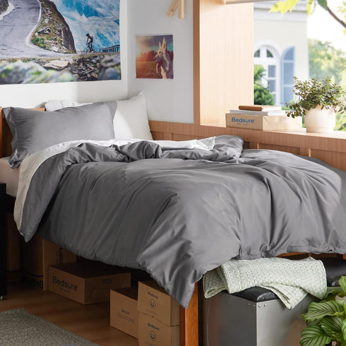 Bedsure Twin/Twin XL Duvet Cover Kids - Soft Double Brushed 2 pcs Grey Duvet Cover with Zipper Closure & Pillow Sham