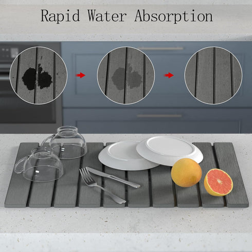 YEECOPON 23.6" 15.4" Counter, x Dish Drying Mat for Kitchen Foldable Fast Drying Stone Mats, Non-Slip Super Absorbent