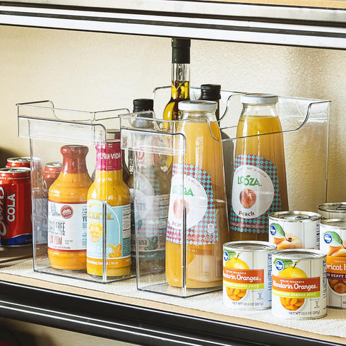 Sorbus Roll Out Bottle Organization Bins, Clear Plastic Containers with Wheels & Handles for Kitchen Storage