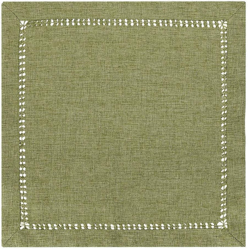 Grelucgo Set of 4 Handcrafted Dinner Napkins, Solid Sage Green, Double-Hemstitched, Square 18 x 18 Inch
