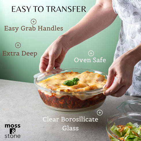 Moss & Stone Basics 6-Piece Clear Glass Casserole Dishes with Lids, Durable Borosilicate Bakeware Set