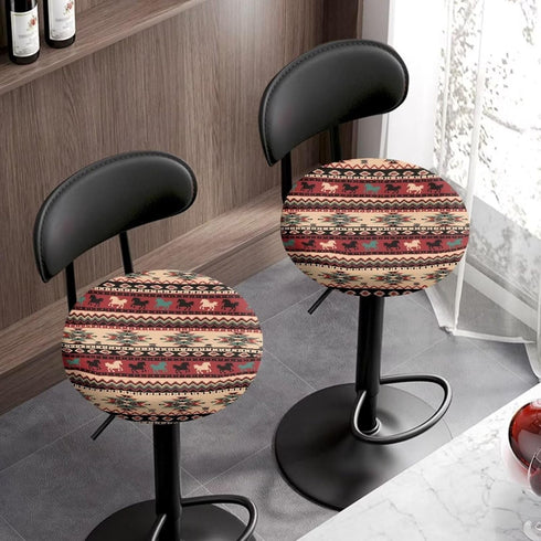 Sellikakes 12-16 Inch 2 Pack Red Tribal Horse Decor Bar Stool Covers, Round Seat Cushions Soft Chair Cover for Hotel