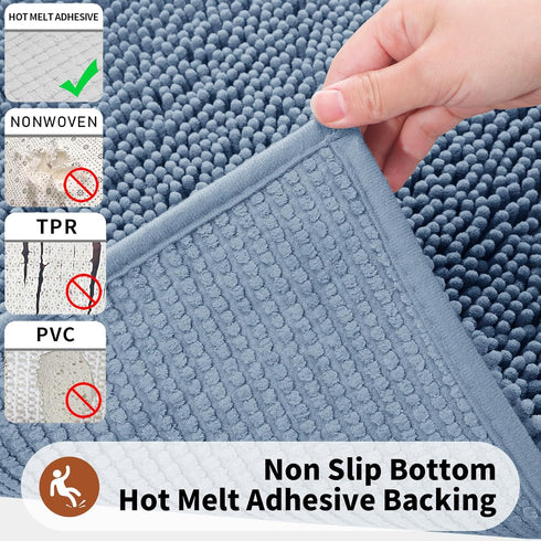 Yimobra Luxury Shaggy U-Shaped Contour Toilet Bath Mat, 24.4 x 20.4 Inches, Denim Blue, Soft, Non-Slip, Machine-Washable