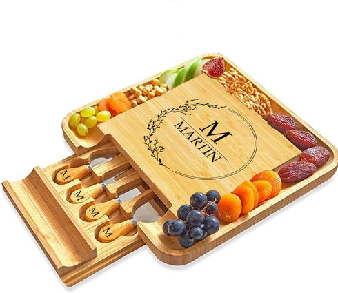 ROYALHOUSE Personalized Cheese Board, Custom Bamboo Engraved Customized Gifts Bridal Shower Gifts