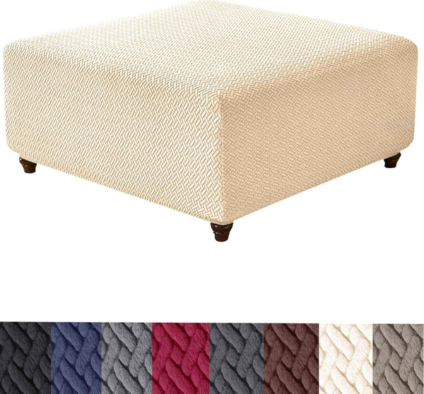 HFCNMY Ottoman Cover Square,Stretch Knitted Jacquard Ottoman Cover Thick Ottoman Slipcover Square Washable