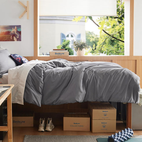 Bedsure Twin/Twin XL Duvet Cover Kids - Soft Double Brushed 2 pcs Grey Duvet Cover with Zipper Closure & Pillow Sham
