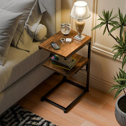 2 Simple Trending C Shaped End Table for Couch, Foldable Table with Shelf Storage, TV Tray Table for Sofa Bedside
