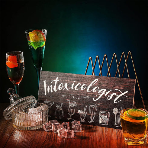 Jetec Intoxicologist Wood Bar Signs Decor, Drinks Patterns Wooden Plaque Sign for Pub Home Bar Decoration