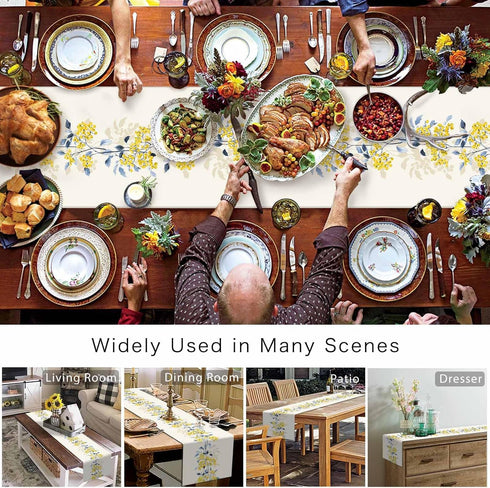 90 Inch Spring Table Runner, Summer Flower Wild Leaves Floral Holiday Dinner Party Decoration for Dining Room