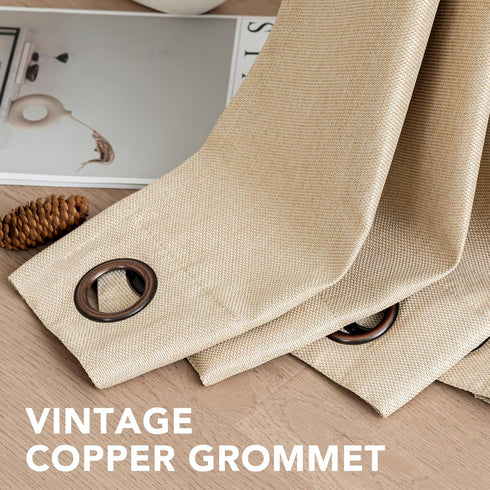 H.VERSAILTEX Linen Blackout Curtain, 96 Inches Long, Thermal Insulated Grommet Drapes, Heather Beige