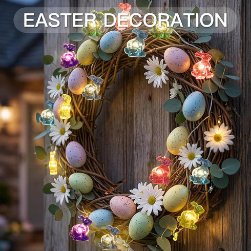 12.8ft 40LED suddus Easter Bunny Battery Operated String Lights, Waterproof Colorful Easter Fairy Lights with Timer