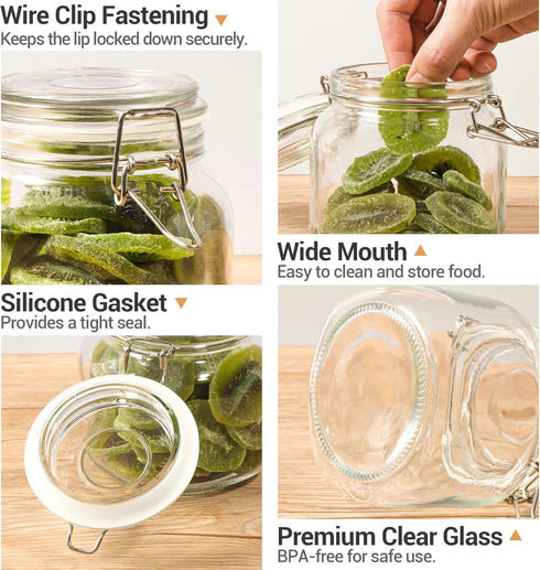 ComSaf Airtight Glass Canister Set of 3, 34oz Food Storage Jar - Square Storage Container with Clear Preserving Seal