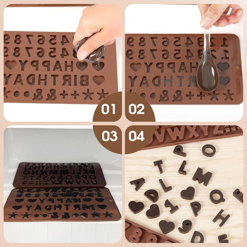Silicone Letter and Number Chocolate Molds with Happy Birthday Cake Decorations Symbols, 2pcs