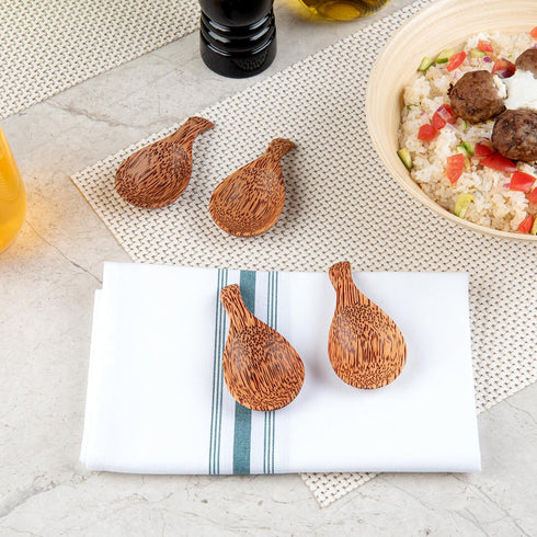 Restaurantware Coco Casa Handmade Serving Spoons - 4 Greaseproof Coconut Spoons, 3.8 Inch, Sustainable Flatware