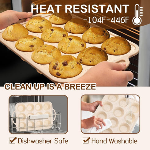 Silicone Muffin Pan, 12 Cups Baking Mold with Reinforced Stainless Steel Frame, Non-stick Bakeware