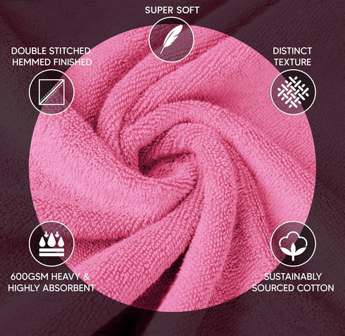 YRALY 8 Set, 600 2 2 4 Piece Luxury Towel GSM Ring Spun Cotton, Soft & Absorbent Viscose Stripe Towels, Bath, Hand