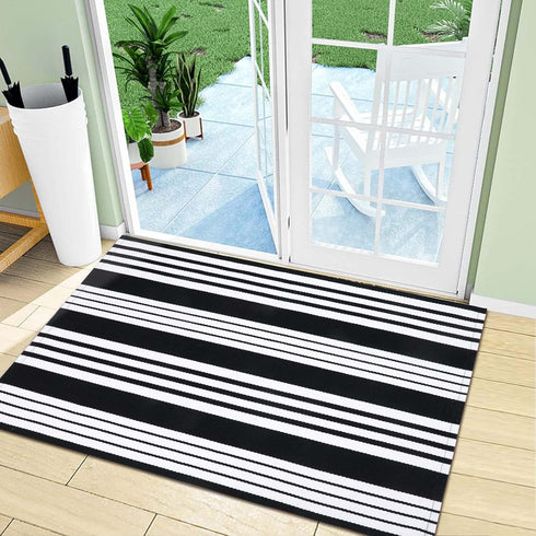 OJIA 27.5x43 Inches Door Mats Outdoor, Cotton Hand-Woven Front Door Rug, Machine Washable Layered Doormats