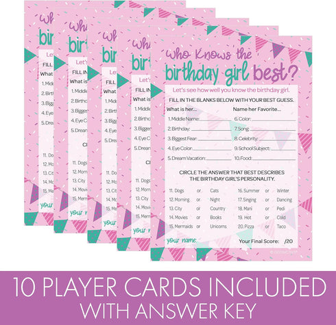 DISTINCTIVS 5x7 Birthday Girl Best Cards, 10 Count - Sleepover Games, How Well Do You Know Her