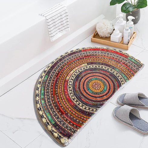 Half Round Door Mat,Semi Circle Bathroom Floor Rug,Mandala Boho Bohemian Non-Slip Welcome Entrance Way Absorbent Bath Mat,Microfiber Tufted Indoor Rug for Kitchen Living Room (Multicolor) by WERGHJ