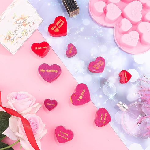 Patelai 4 Pieces Mixed Size Heart Molds - 40 Holes Silicone Molds for Valentine's Day Baking, Non-Stick (Pink, Purple)