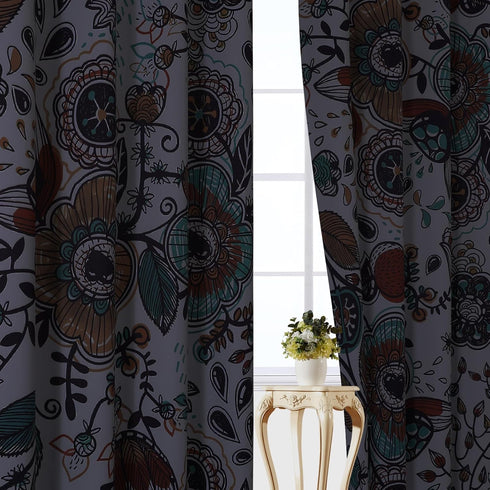 Pack 2,Bohemian Room,Grommet Drapes,52x90 Inch Estelar Textiler Vintage Garden Plants Herbs Print Blackout Curtains